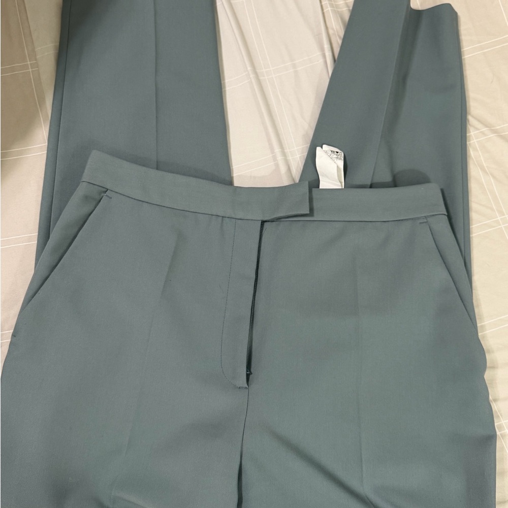 Zara Teal High-Rise Straight-Leg Trousers